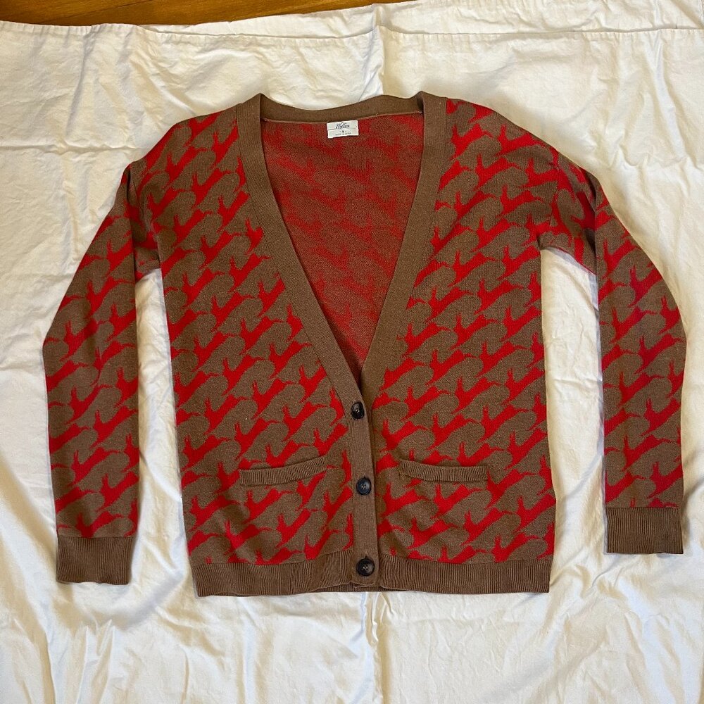 J Crew Wallace Small Wool Blend Orange Brown Cardigan w Rabbit Theme (S)